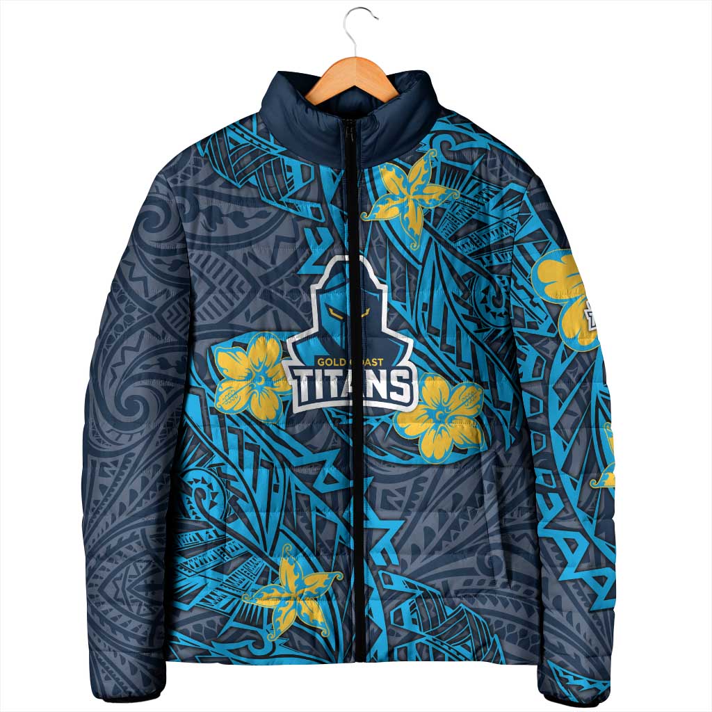Personalised Gold Coast Titans Padded Jacket Polynesian Tribal Pattern With Rugby Titan Mascot Art