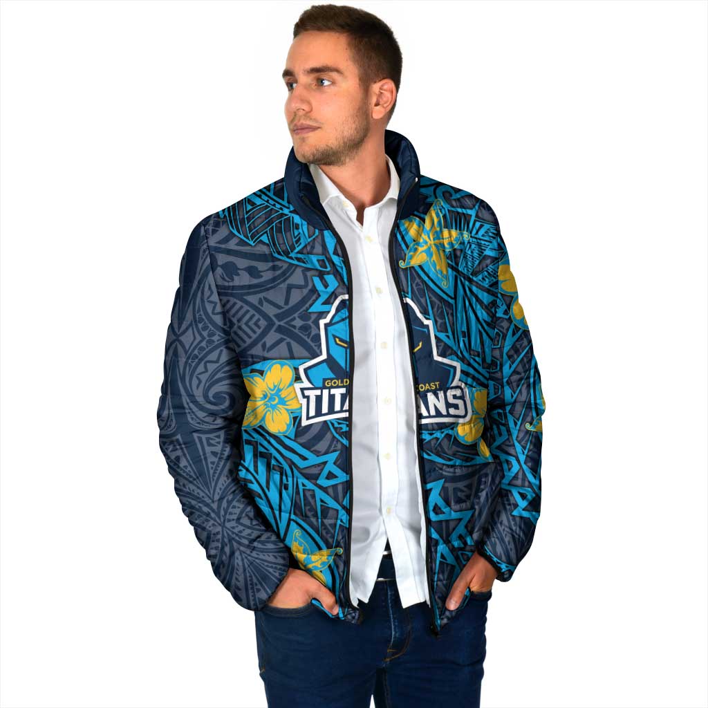 Personalised Gold Coast Titans Padded Jacket Polynesian Tribal Pattern With Rugby Titan Mascot Art