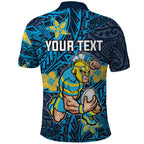 Personalised Gold Coast Titans Polo Shirt Polynesian Tribal Pattern With Rugby Titan Mascot Art