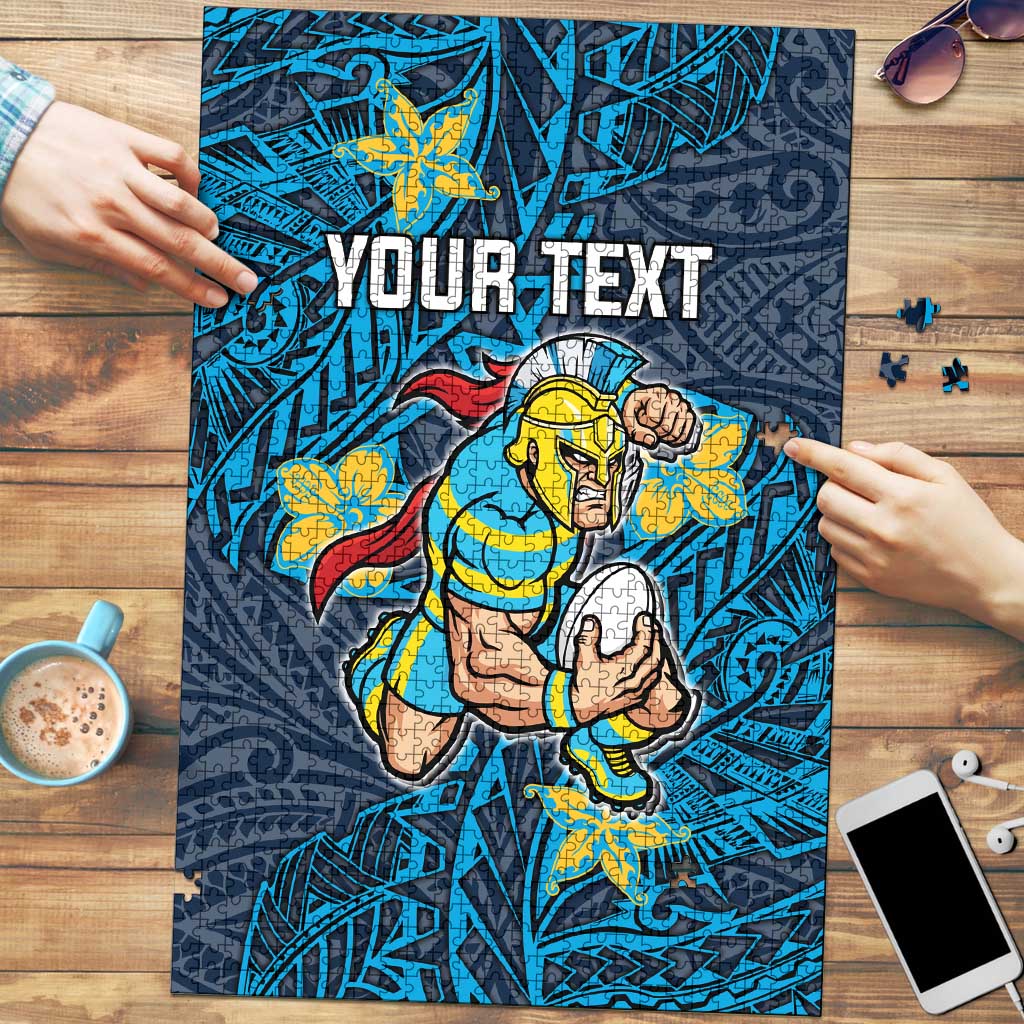 Personalised Gold Coast Titans Puzzle Polynesian Tribal Pattern With Rugby Titan Mascot Art