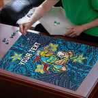 Personalised Gold Coast Titans Puzzle Polynesian Tribal Pattern With Rugby Titan Mascot Art