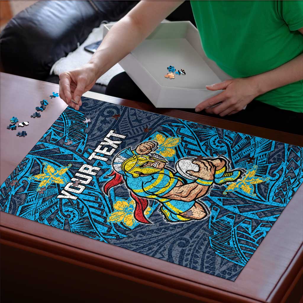 Personalised Gold Coast Titans Puzzle Polynesian Tribal Pattern With Rugby Titan Mascot Art