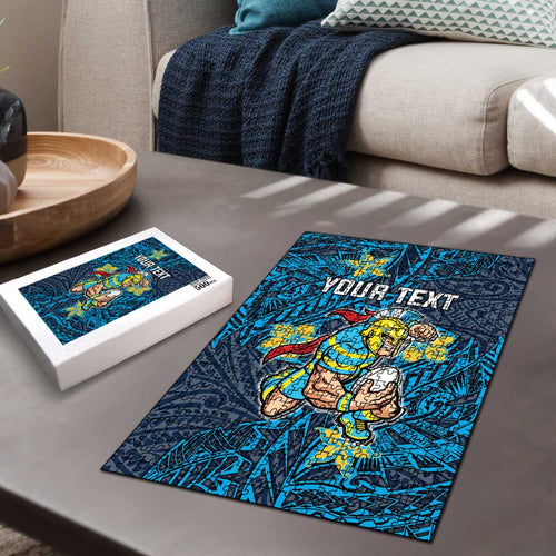 Personalised Gold Coast Titans Puzzle Polynesian Tribal Pattern With Rugby Titan Mascot Art