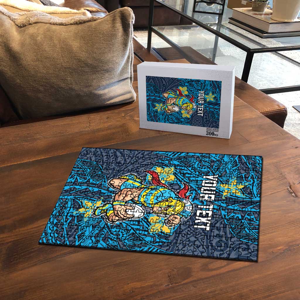 Personalised Gold Coast Titans Puzzle Polynesian Tribal Pattern With Rugby Titan Mascot Art