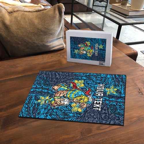 Personalised Gold Coast Titans Puzzle Polynesian Tribal Pattern With Rugby Titan Mascot Art