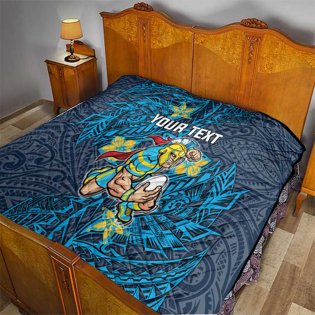 Personalised Gold Coast Titans Quilt Polynesian Tribal Pattern With Rugby Titan Mascot Art
