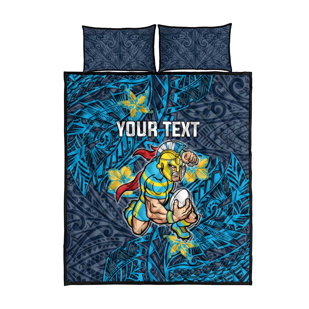 Personalised Gold Coast Titans Quilt Bed Set Polynesian Tribal Pattern With Rugby Titan Mascot Art