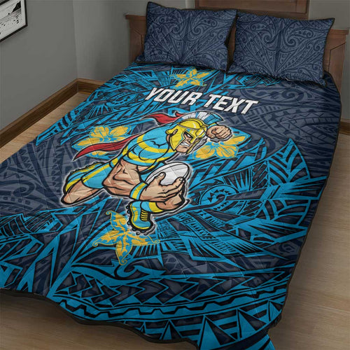 Personalised Gold Coast Titans Quilt Bed Set Polynesian Tribal Pattern With Rugby Titan Mascot Art