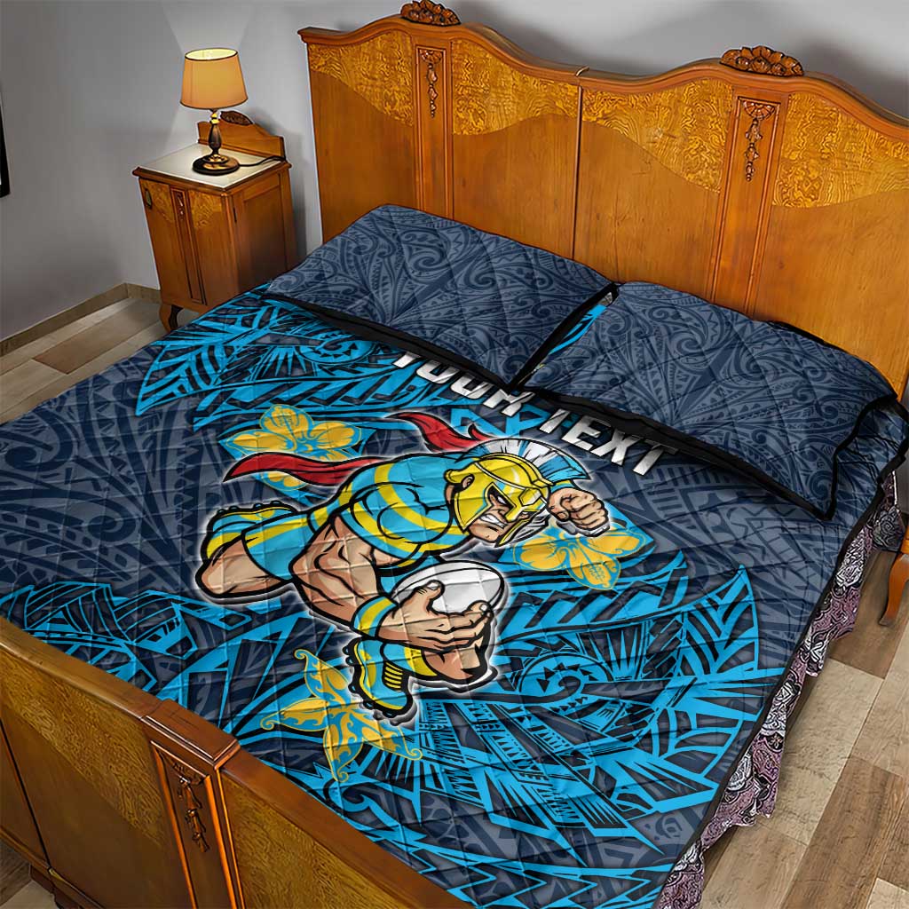 Personalised Gold Coast Titans Quilt Bed Set Polynesian Tribal Pattern With Rugby Titan Mascot Art