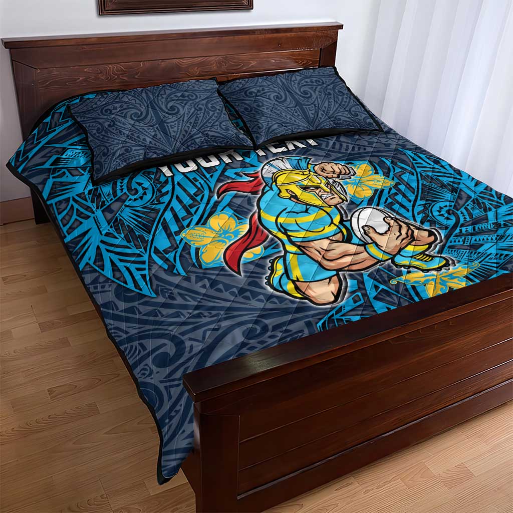 Personalised Gold Coast Titans Quilt Bed Set Polynesian Tribal Pattern With Rugby Titan Mascot Art