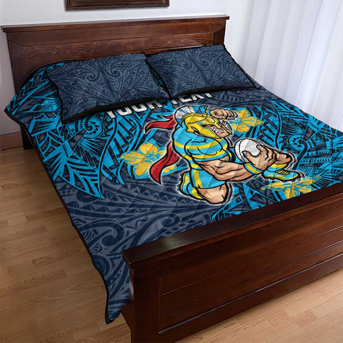 Personalised Gold Coast Titans Quilt Bed Set Polynesian Tribal Pattern With Rugby Titan Mascot Art