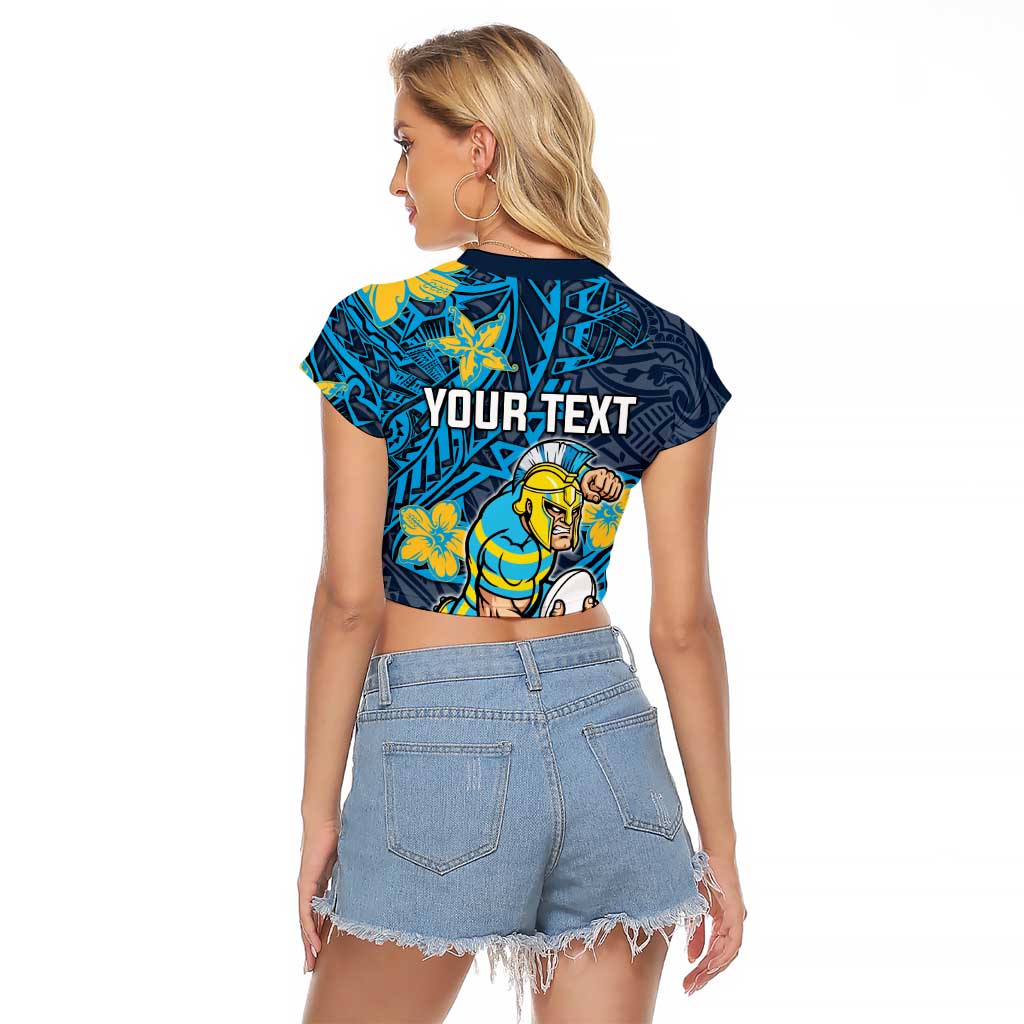 Personalised Gold Coast Titans Raglan Cropped T Shirt Polynesian Tribal Pattern With Rugby Titan Mascot Art