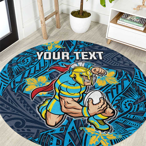 Personalised Gold Coast Titans Round Carpet Polynesian Tribal Pattern With Rugby Titan Mascot Art