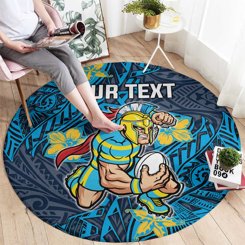 Personalised Gold Coast Titans Round Carpet Polynesian Tribal Pattern With Rugby Titan Mascot Art