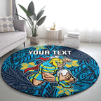 Personalised Gold Coast Titans Round Carpet Polynesian Tribal Pattern With Rugby Titan Mascot Art