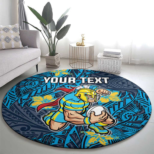 Personalised Gold Coast Titans Round Carpet Polynesian Tribal Pattern With Rugby Titan Mascot Art