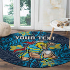 Personalised Gold Coast Titans Round Carpet Polynesian Tribal Pattern With Rugby Titan Mascot Art
