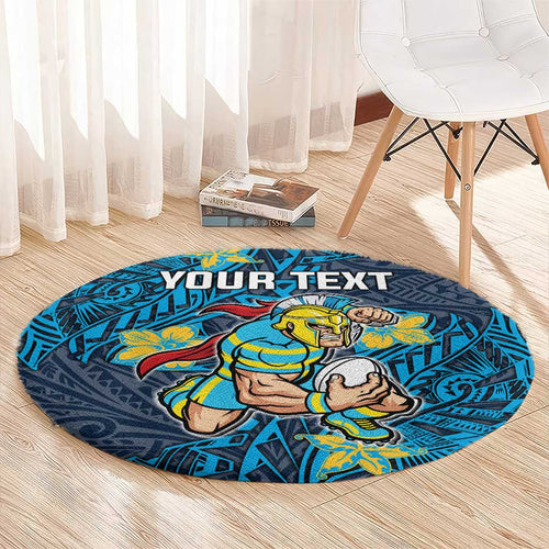 Personalised Gold Coast Titans Round Carpet Polynesian Tribal Pattern With Rugby Titan Mascot Art