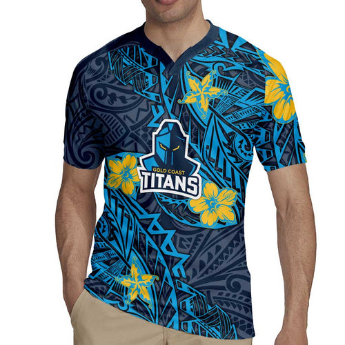 Personalised Gold Coast Titans Rugby Jersey Polynesian Tribal Pattern With Rugby Titan Mascot Art