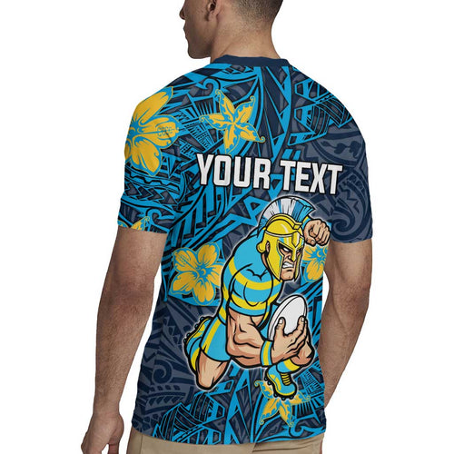 Personalised Gold Coast Titans Rugby Jersey Polynesian Tribal Pattern With Rugby Titan Mascot Art