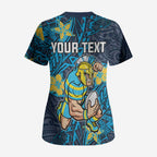 Personalised Gold Coast Titans Scrub Top Polynesian Tribal Pattern With Rugby Titan Mascot Art