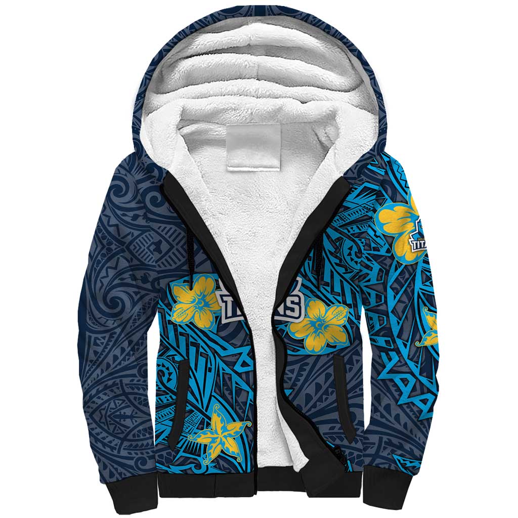 Personalised Gold Coast Titans Sherpa Hoodie Polynesian Tribal Pattern With Rugby Titan Mascot Art