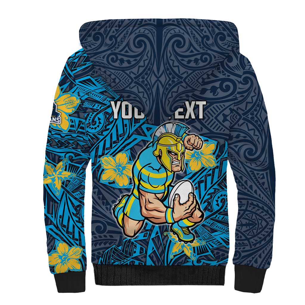 Personalised Gold Coast Titans Sherpa Hoodie Polynesian Tribal Pattern With Rugby Titan Mascot Art