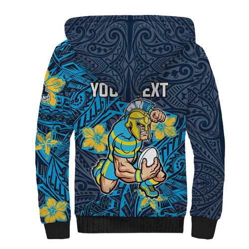 Personalised Gold Coast Titans Sherpa Hoodie Polynesian Tribal Pattern With Rugby Titan Mascot Art