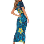 Personalised Gold Coast Titans Short Sleeve Bodycon Dress Polynesian Tribal Pattern With Rugby Titan Mascot Art