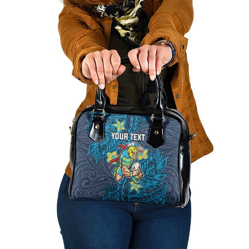 Personalised Gold Coast Titans Shoulder Handbag Polynesian Tribal Pattern With Rugby Titan Mascot Art