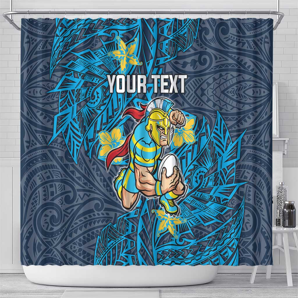 Personalised Gold Coast Titans Shower Curtain Polynesian Tribal Pattern With Rugby Titan Mascot Art