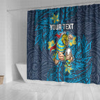 Personalised Gold Coast Titans Shower Curtain Polynesian Tribal Pattern With Rugby Titan Mascot Art