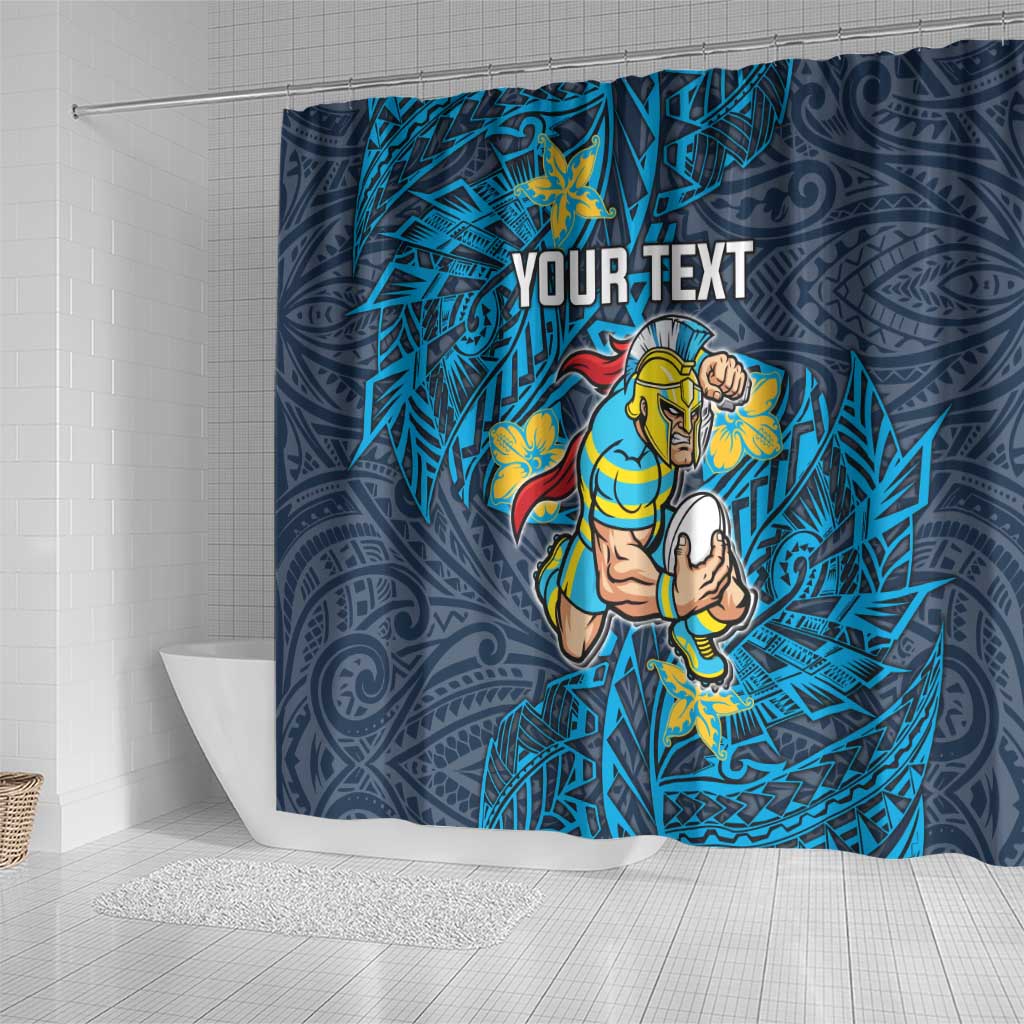 Personalised Gold Coast Titans Shower Curtain Polynesian Tribal Pattern With Rugby Titan Mascot Art