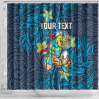 Personalised Gold Coast Titans Shower Curtain Polynesian Tribal Pattern With Rugby Titan Mascot Art