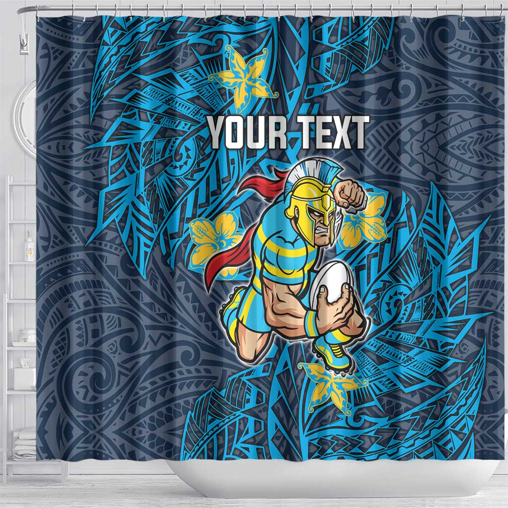 Personalised Gold Coast Titans Shower Curtain Polynesian Tribal Pattern With Rugby Titan Mascot Art