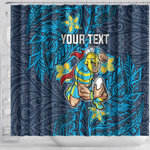 Personalised Gold Coast Titans Shower Curtain Polynesian Tribal Pattern With Rugby Titan Mascot Art