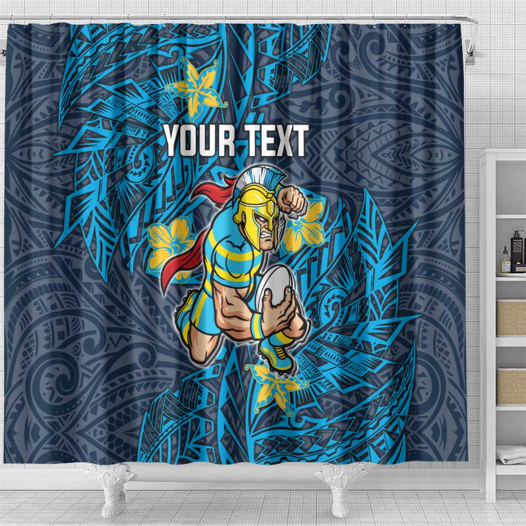 Personalised Gold Coast Titans Shower Curtain Polynesian Tribal Pattern With Rugby Titan Mascot Art