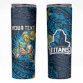 Personalised Gold Coast Titans Skinny Tumbler Polynesian Tribal Pattern With Rugby Titan Mascot Art