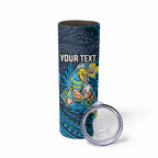 Personalised Gold Coast Titans Skinny Tumbler Polynesian Tribal Pattern With Rugby Titan Mascot Art