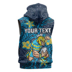 Personalised Gold Coast Titans Sleeveless Hoodie Polynesian Tribal Pattern With Rugby Titan Mascot Art