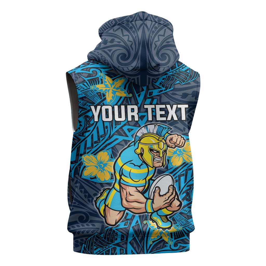 Personalised Gold Coast Titans Sleeveless Hoodie Polynesian Tribal Pattern With Rugby Titan Mascot Art