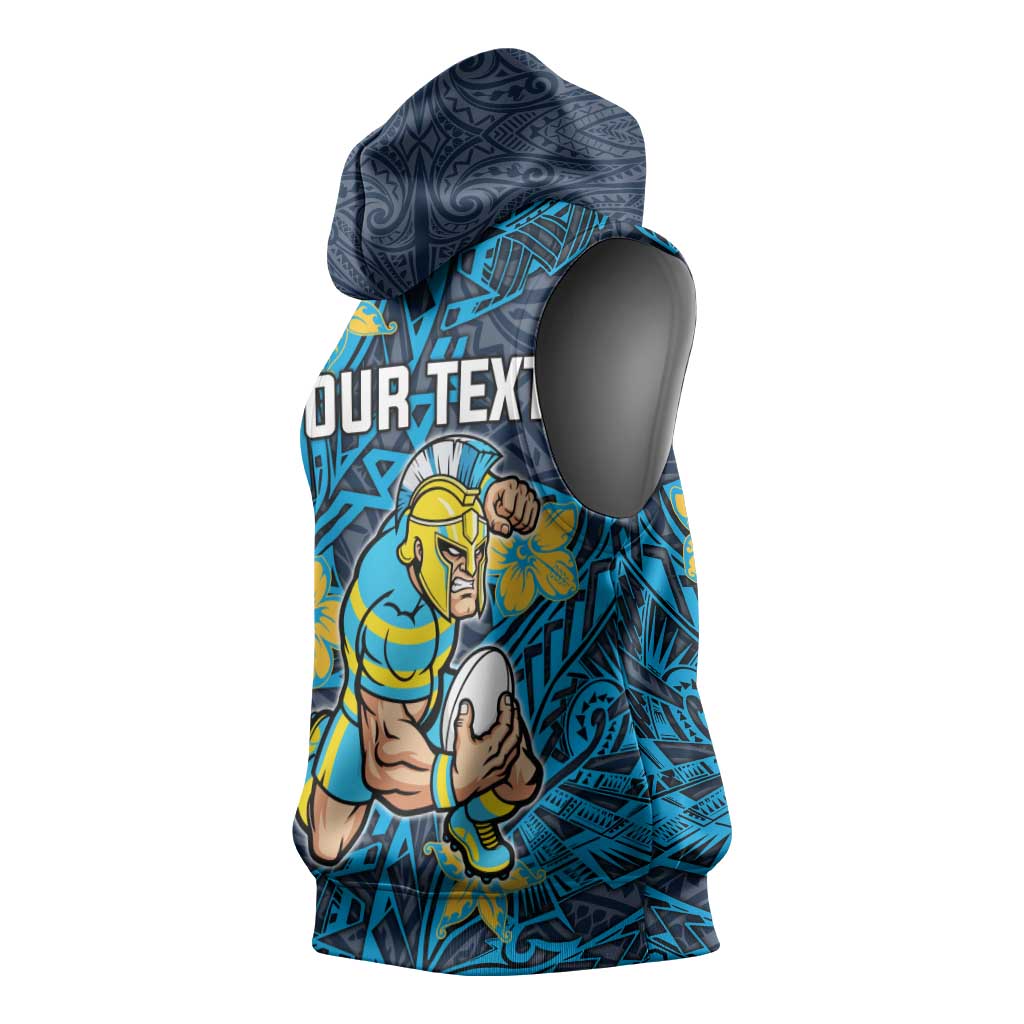 Personalised Gold Coast Titans Sleeveless Hoodie Polynesian Tribal Pattern With Rugby Titan Mascot Art