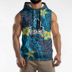 Personalised Gold Coast Titans Sleeveless Hoodie Polynesian Tribal Pattern With Rugby Titan Mascot Art