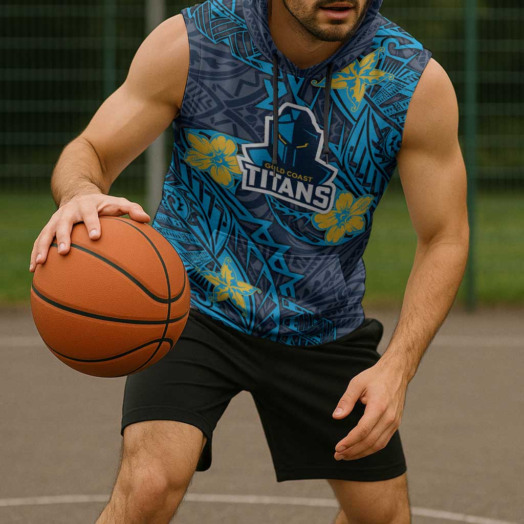 Personalised Gold Coast Titans Sleeveless Hoodie Polynesian Tribal Pattern With Rugby Titan Mascot Art