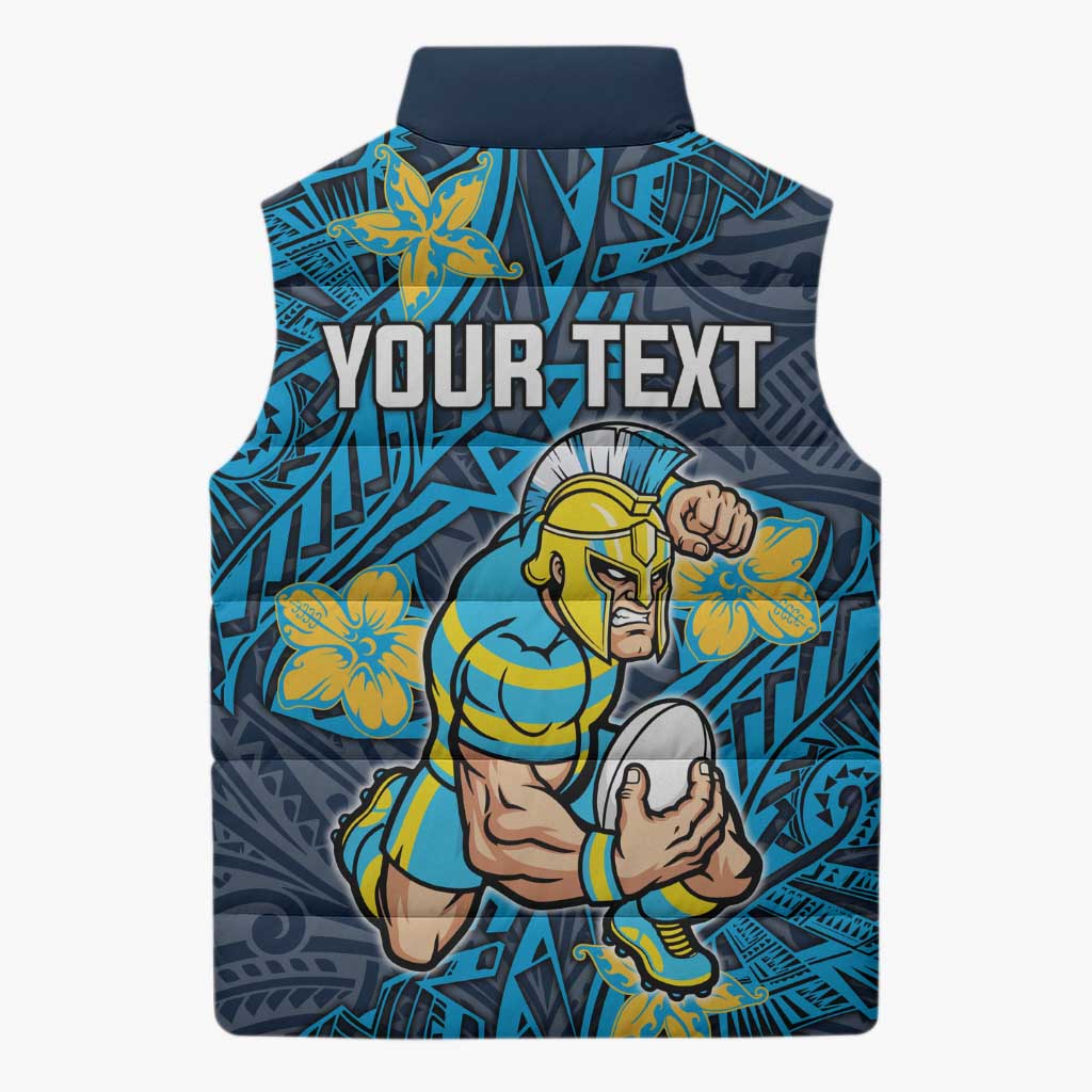 Personalised Gold Coast Titans Sleeveless Puffer Jacket Polynesian Tribal Pattern With Rugby Titan Mascot Art