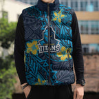 Personalised Gold Coast Titans Sleeveless Puffer Jacket Polynesian Tribal Pattern With Rugby Titan Mascot Art
