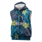 Personalised Gold Coast Titans Sleeveless Zip Hoodie Polynesian Tribal Pattern With Rugby Titan Mascot Art