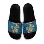 Personalised Gold Coast Titans Slide Sandals Polynesian Tribal Pattern With Rugby Titan Mascot Art