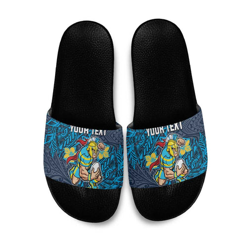 Personalised Gold Coast Titans Slide Sandals Polynesian Tribal Pattern With Rugby Titan Mascot Art