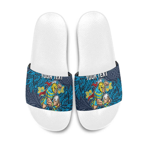 Personalised Gold Coast Titans Slide Sandals Polynesian Tribal Pattern With Rugby Titan Mascot Art